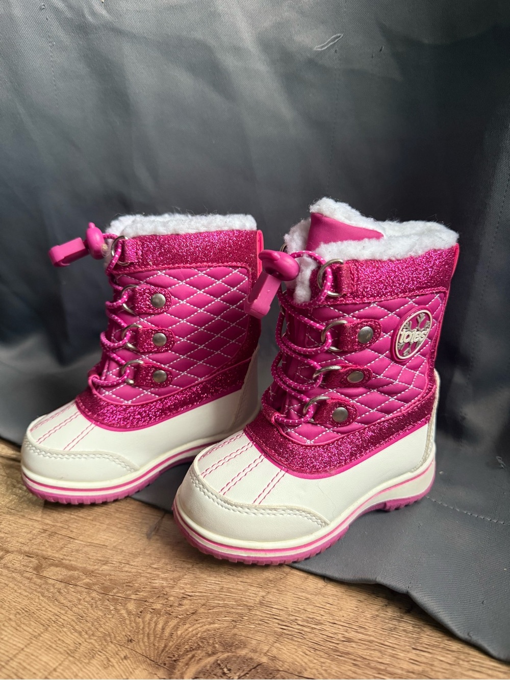 totes Girls Pink Quilted Winter Boots with Faux Fur